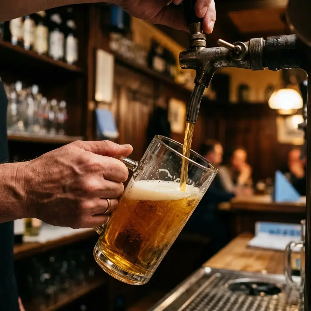 Exklusiv für Ihre Gäste: Ihr eigenes Hausbier frisch vom Fass. Frisch gezapftes Bier aus einem Zapfhahn – die perfekte Lohnbrauung-Lösung für Gastronomen und Wirte.